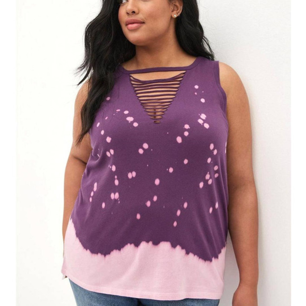 New Torrid 2 (2X 18/20) Sexy Pink & Purple Busty Slashed Tie Dye Punk Tank Top
